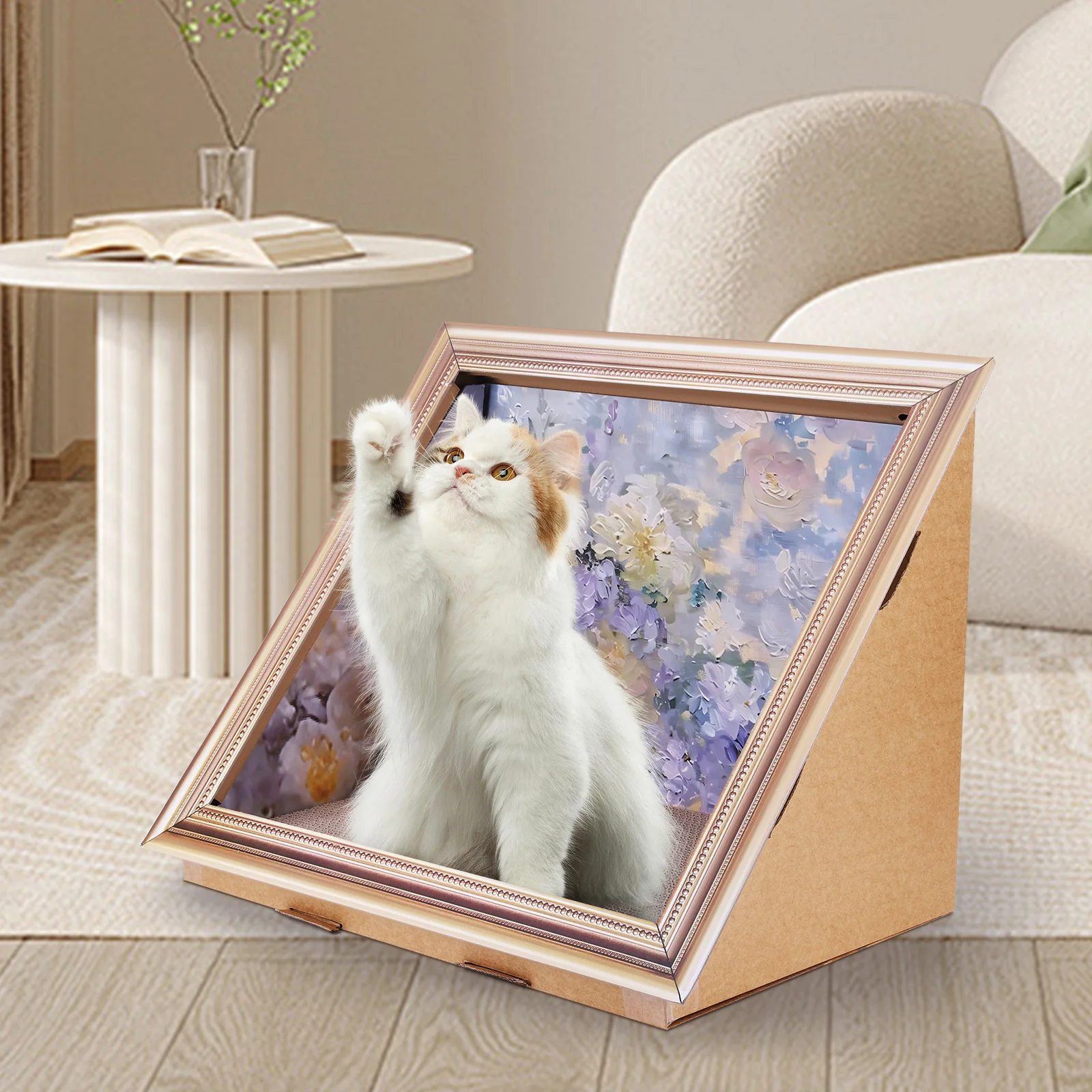 3D Oil Painting Cat Claw Board Wear Resist Triangular Cat Bed Breathable Cat Scratcher Board for Living Room Bedroom Decor