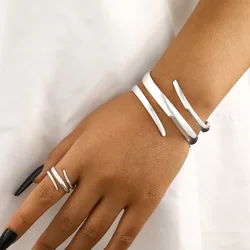 Elegant Gold Geometric Bracelet and Ring Jewelry Set (Silver)