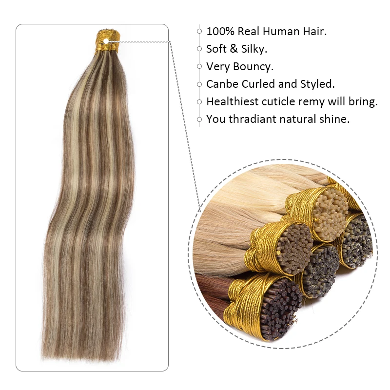 I Tip Hair Extension Straight Human Hair Extensions For Women 50g/Set Keratin Capsule Blonde Colored Natural Fusion Hair 12\