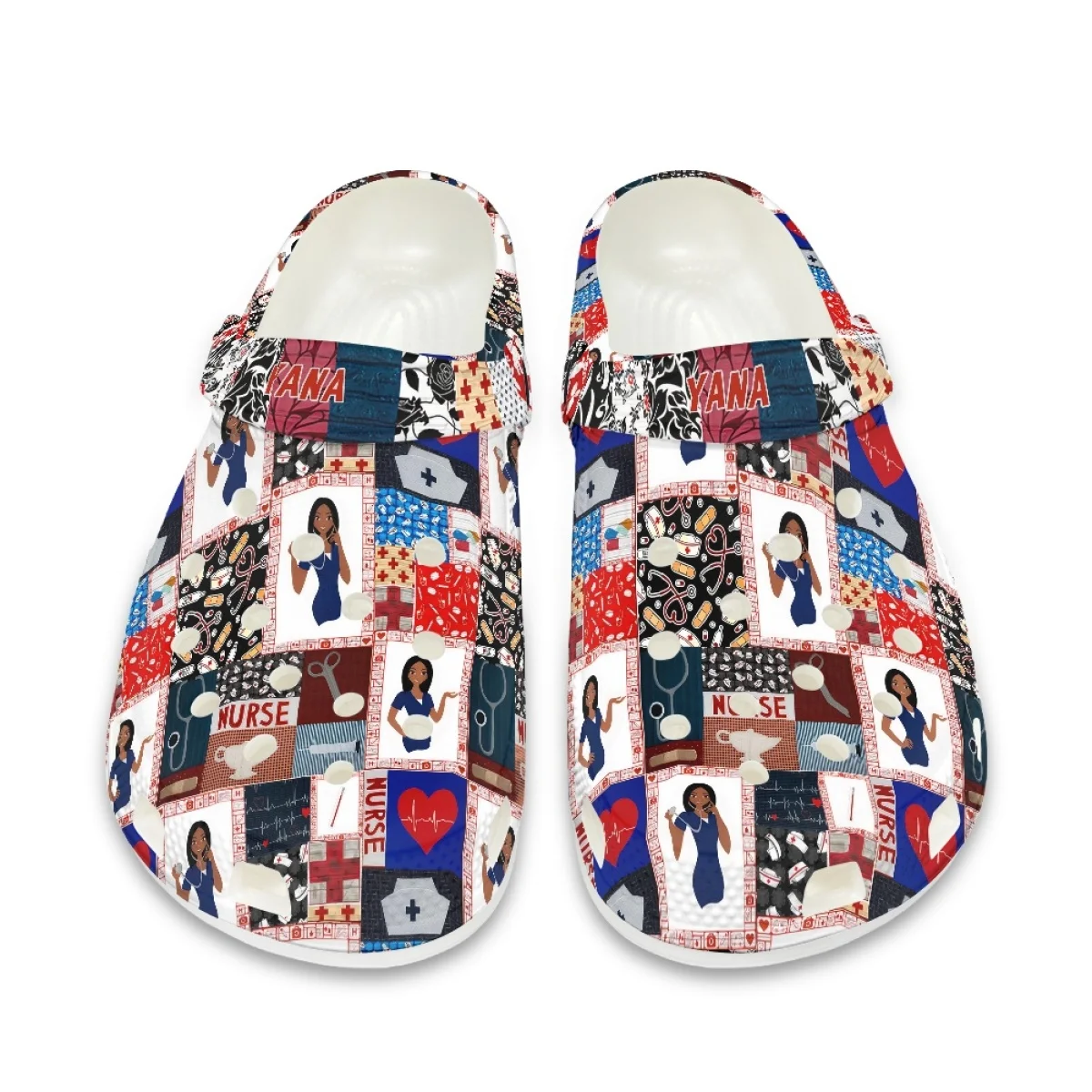 

New Medical Tool Black Woman Nurse Pattern Adults Clog Shoes Non-Slip Breathable Nursing Slippers Medical Student Soft Sandalias
