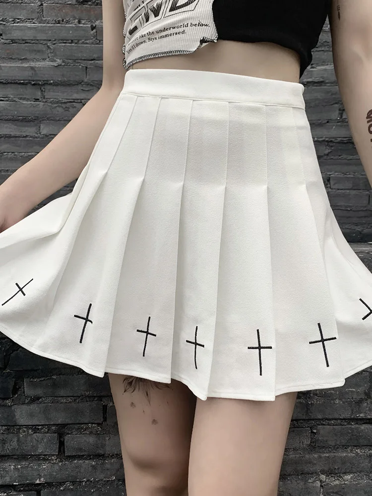 

Goth Dark Vintage Streetwear Gothic Punk Female Skrits Harajuju Pleated Egirl Emo Y2K Skirt 2021 Aesthetic Chic Hip Hop Grunge