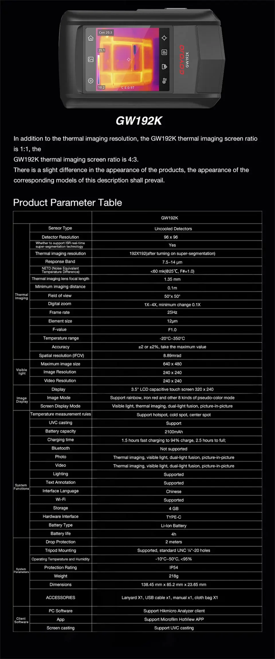 サーモカメラ　GOYOJO GW192K GOYOJO GW192K Thermal Imaging Pocket Camera - GOYOJO