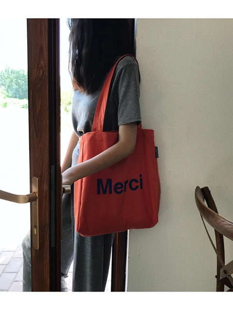 Merci Maîtresse Print Women Shopping Bag Foldable Canvas Tote Bag Large  Shoulder Shopper Bag Teacher Book Bag Eco Travel Bags