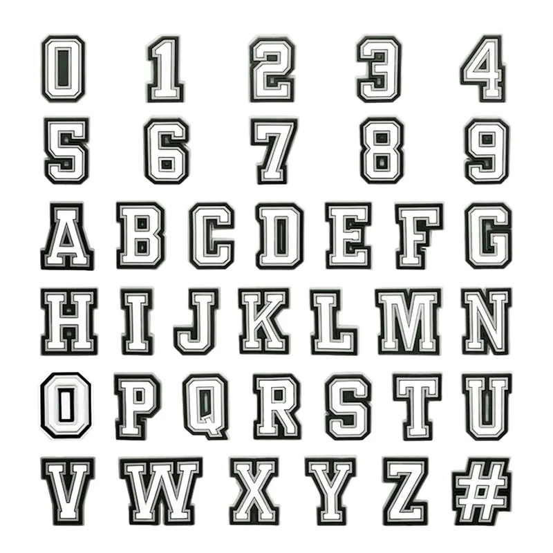 37-100Pcs White English Letter Alphabet Number PVC Shoe Charms For Clogs Pins Garden Shoes Button Accessories Decoration