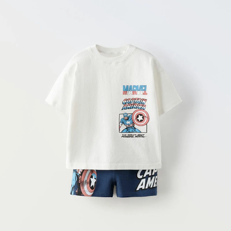 Printed Spider Man Boys T-shirt Tracksuits Summer Clothing Loose Casual Short Sleeved Suit Kids Cartoon Tee Shorts Two Piece Set 2