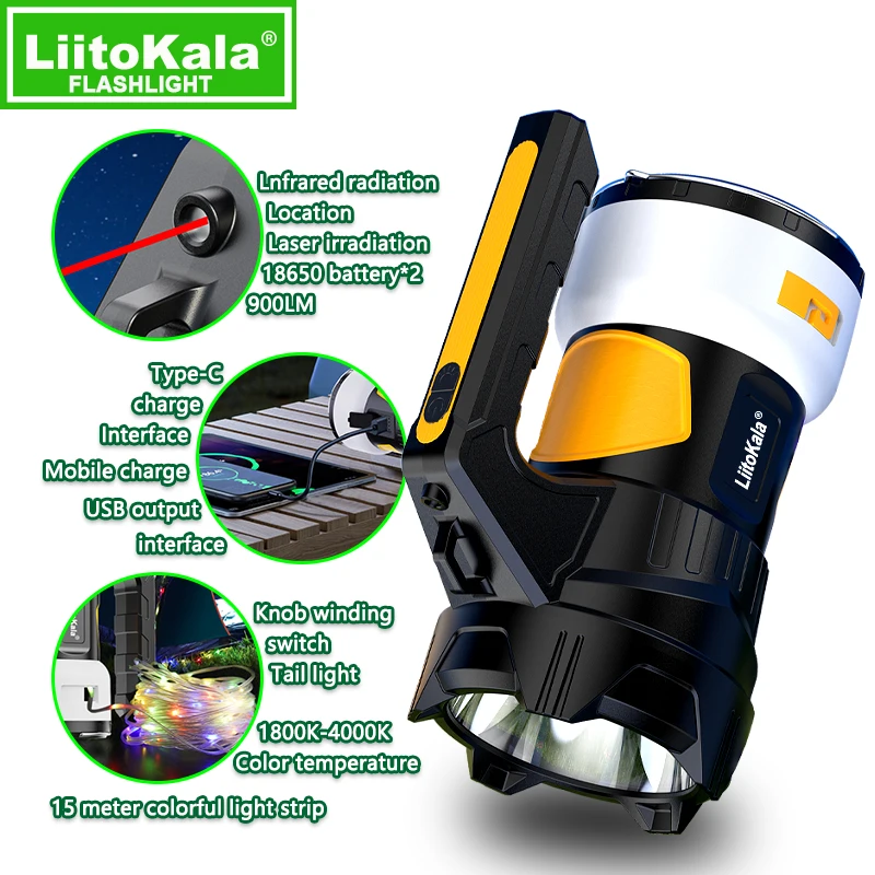 LiitoKala LF-908 다기능 고강도 원격 손전등 야외 캠핑 서치라이트