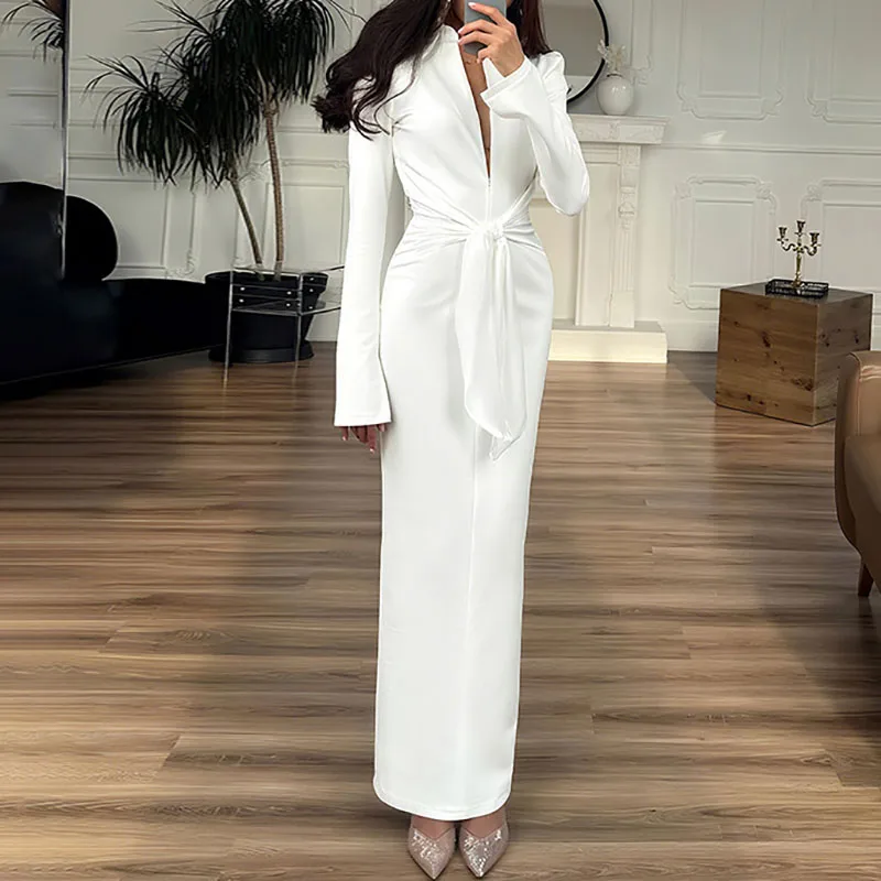 خريف جديد الخامس الرقبة طويلة الأكمام التفاف الورك...