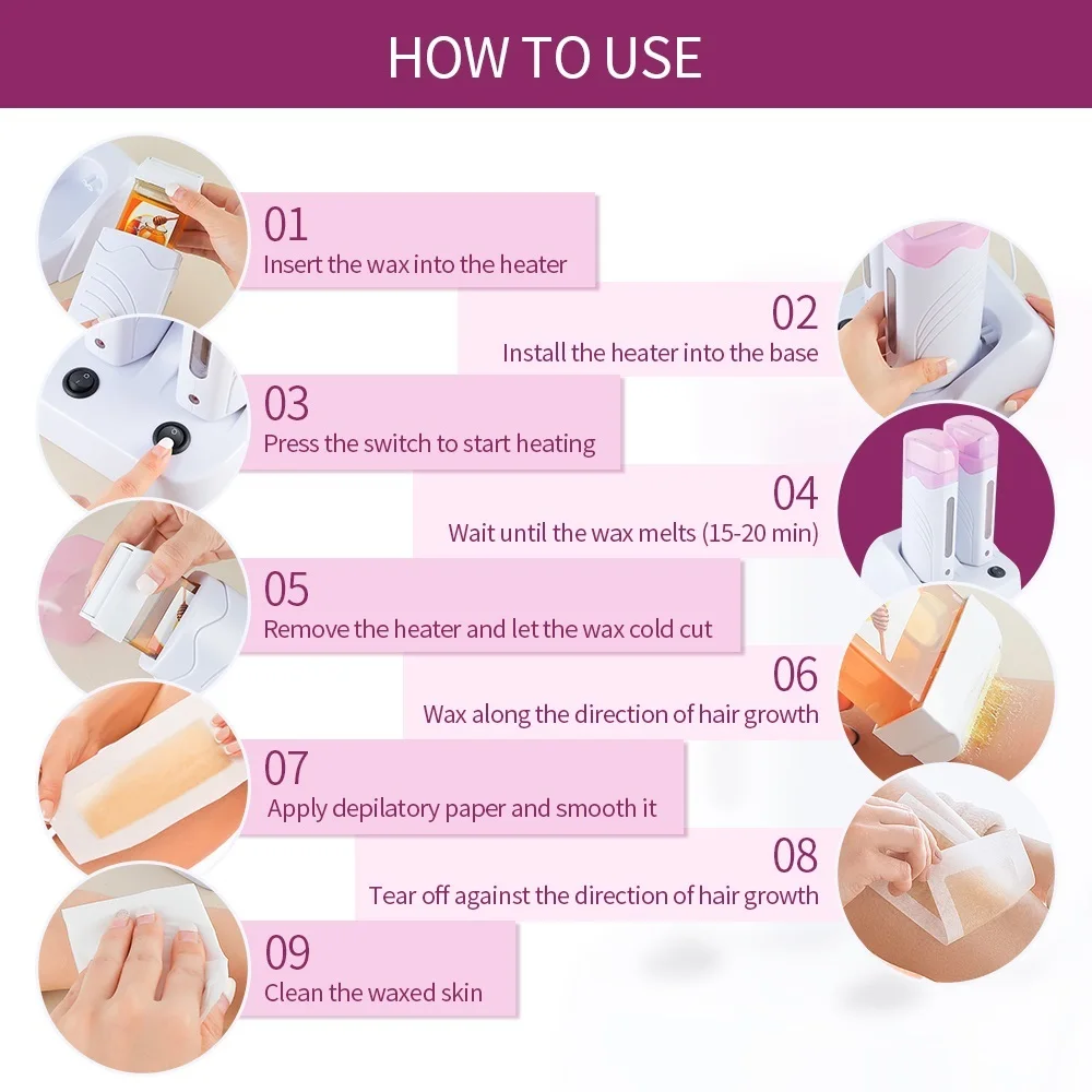 Dual Base Electric Wax Heater Set Double Base Depilatory Heater Hair Removal Waxing Warmer Roll on Wax Heater Roller Epilator