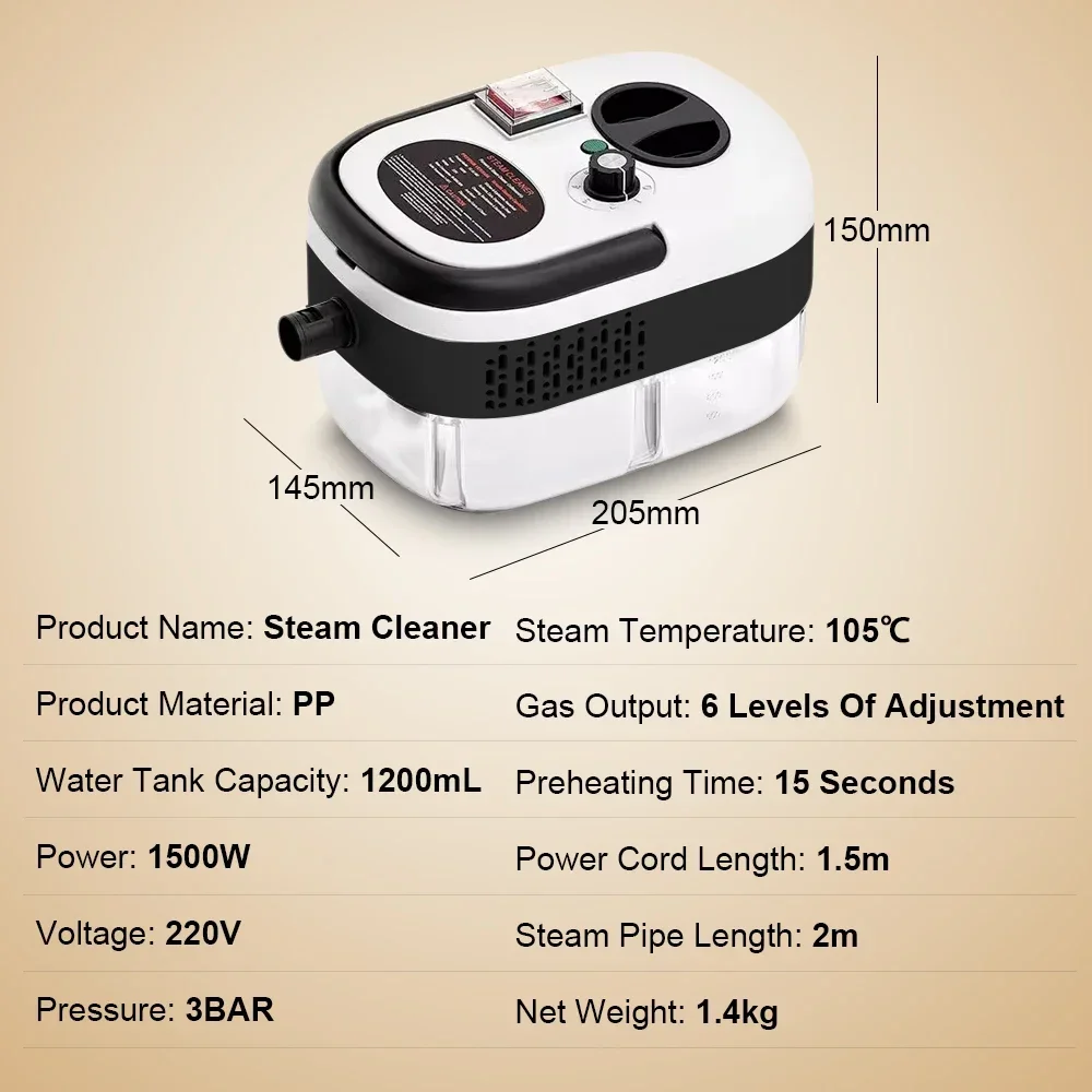 Steam Cleaning Machine Steam Cleaner High Temperature Disinfection Air Conditioning Kitchen Range Hood Machines with Brush Heads for Kitchen Furnitures