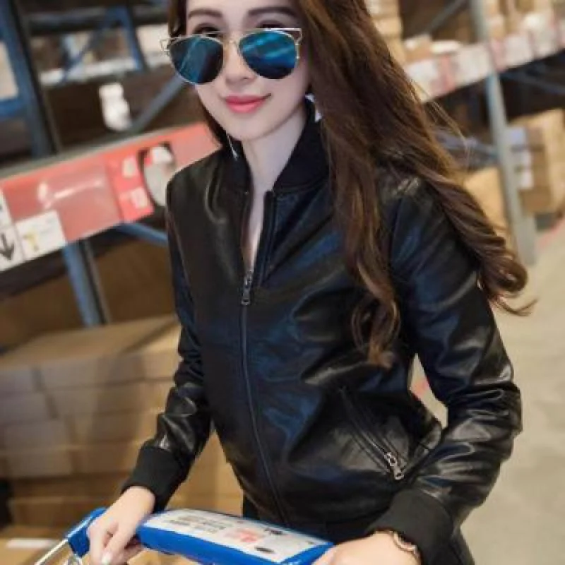 

Warm winterfashionable2023 Spring and Autumn New Leather Coat Women's Short Chic Korean-Style Slim-Fit Leather Fashionable Soft
