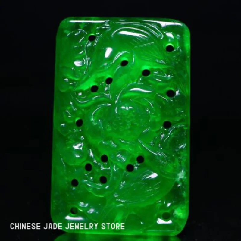 

Natural Ice Green Jade Jadeite Flowers And Birds Necklaces & Pendants With Box