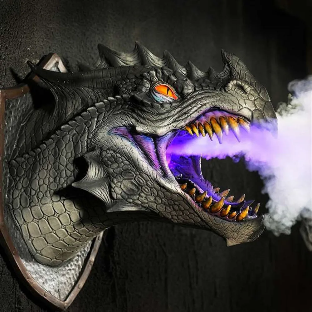

3D Dragon Legends Prop， Wall Mounted Dinosaur Smoke Light， Wall Art Sculpture Statue Wall Art，Home Room Dinosaur Head Wall Decor