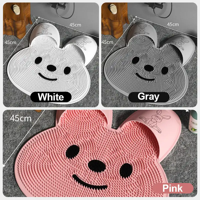 Bath Mat Rabbit Silicone Massage Floor Mat Back Rub Tool Bathroom Non-slip  Pad Foot Wash Dead Skin Removal Shower Room Floor Mat