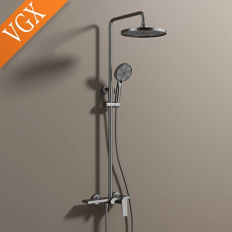 VGX Shower System Set Bathroom Shower Faucet Set 3-way Rainfall Shower Set Shower Mixer Crane with Hand Shower Set Gold Black