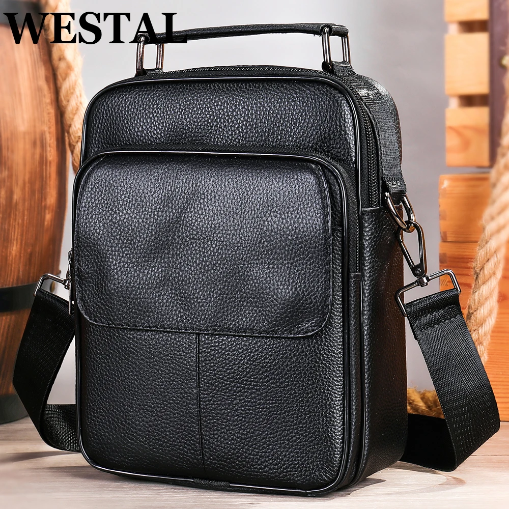 WESTAL Cowhide Leather Man's Shoulder Bags Men Leather Crossbody Messenger  Bags Black Casual Small Handbags for ipad 6102 - AliExpress