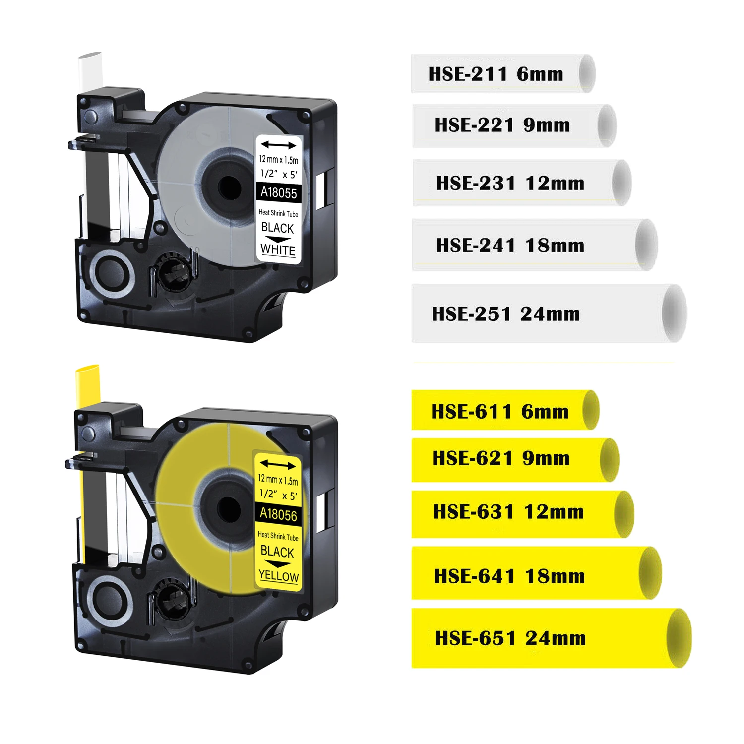 Cruxer 100 Pack Compatible For Rhino A18056 18056 S0718310 12mm Heat Shrink Tube Black On Yellow Label Tape 1/2" 1.5m Replacement For Label Writer