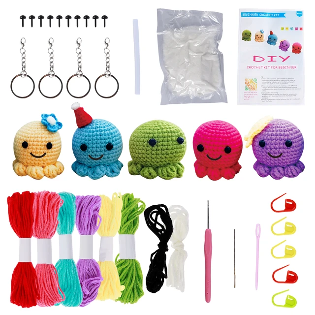 Crochet Kit for Beginners Small Octopus Crochet Knitting Animal Crochet  Starter Pack Thread Stuffing Keychain Crochet Craft Kit - AliExpress