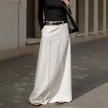 Women's Skirts 2025 New Spring Summer Fashion Black White Color Loose High Waist Casual Office Long Skirt 1