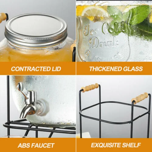 Hot Selling 4L Glass Mason Jar with Metal Lids, Metal Stand And Tap For Lemon Water 3