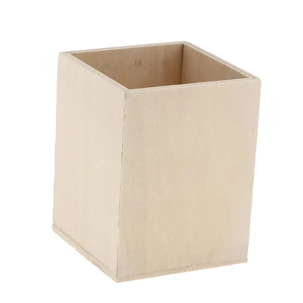 Square Unfinished Wood Pen Container Storage Box for Kids DIY Crafts 2