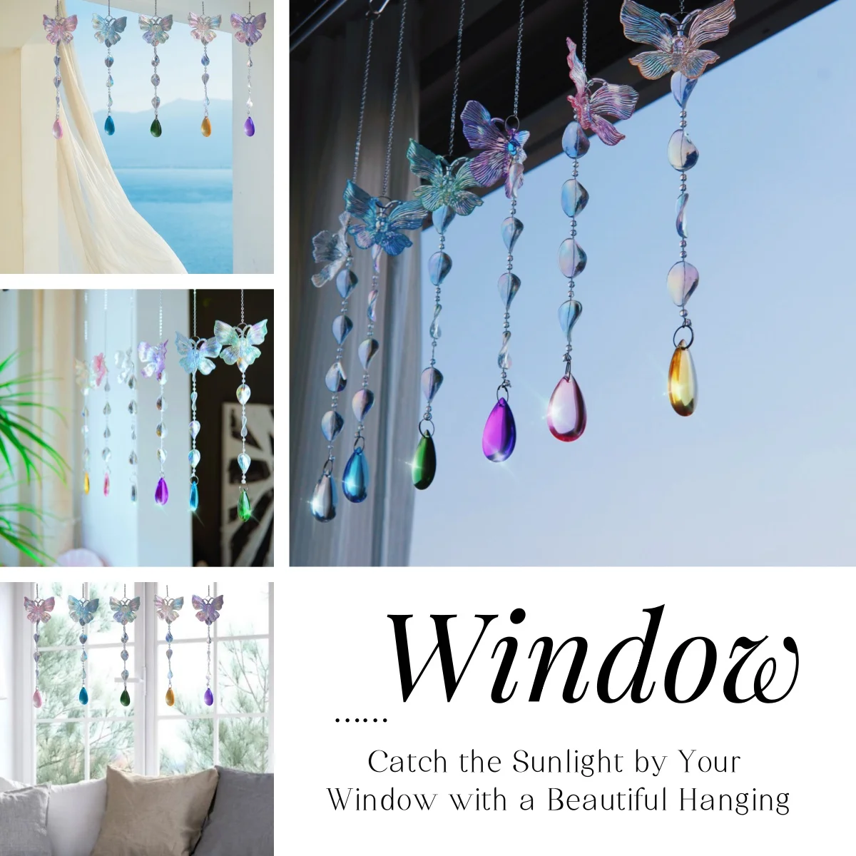 Crystal Suncatchers With Prisms Window Hanging Rainbow Makers Indoor Decor Butterfly Designs Prismatic Light Catche 1Pc/6Pcs