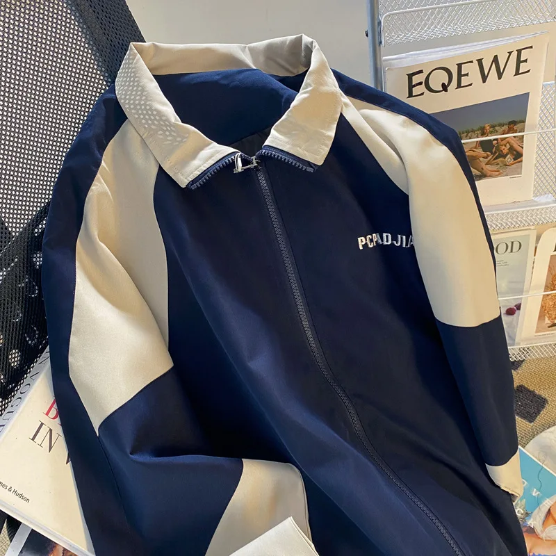 남성용 루즈 바람막이 재킷, 대표팀 재킷, 빈티지 하라주쿠 캐주얼 대학생 바이커 재킷, 한국 남성 스트리트웨어, 2024 패션 