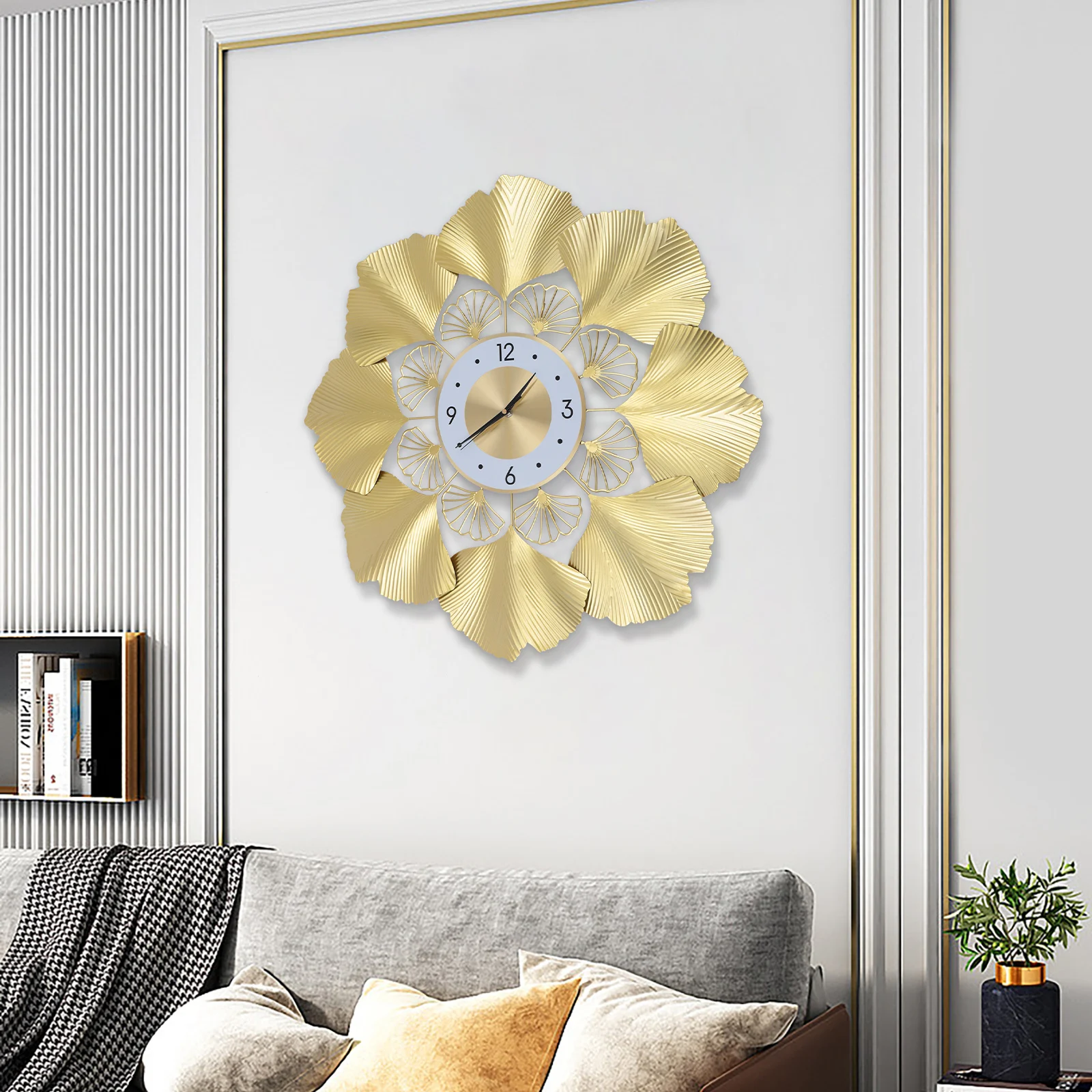 

Ginkgo Biloba Wall Clock 3D Creative ginkgo biloba wall clock Gold Dial Design Silent Sweep Seconds Movement Digital Display