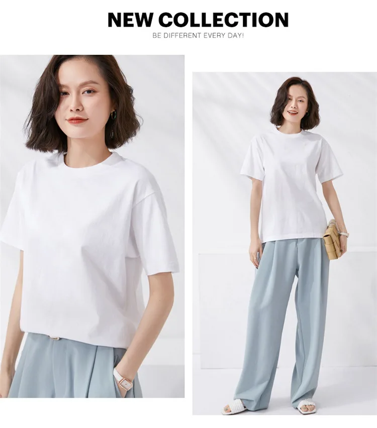 Women T-shirts 2024 Summer Tops Solid Short Sleeve Loose O-neck 100% Cotton Casual Ladies Shirts Harajuku Korean Woman Tshirts