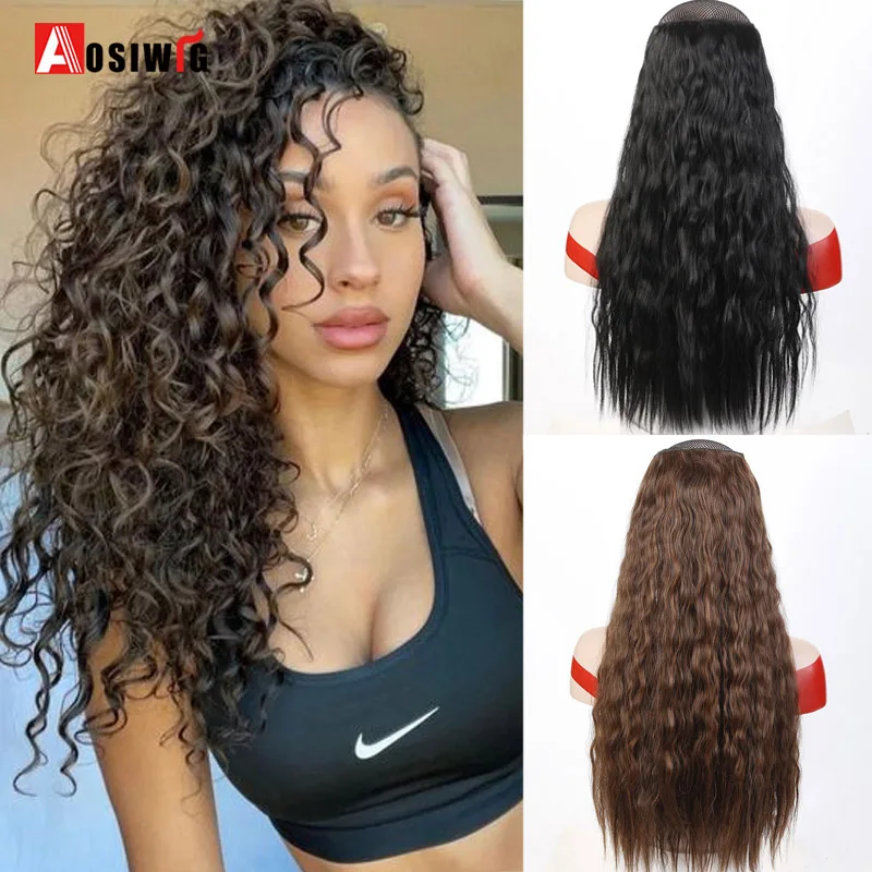 

Удлинитель волос aosiпарик для женщин, искусственные волосы, черный, блонд, 5 зажимов