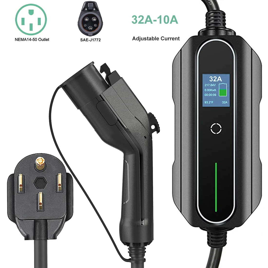 Type 1 J1772 Car Charger Level 2 Nema 1450 Us Plug 32a 7kw Fast