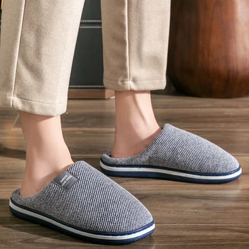 2024 Trend Men Slippers Winter Warm Cotton Slippers Male Flats Soft Non-slip Slides Household Indoor Slippers Large Size 40-51