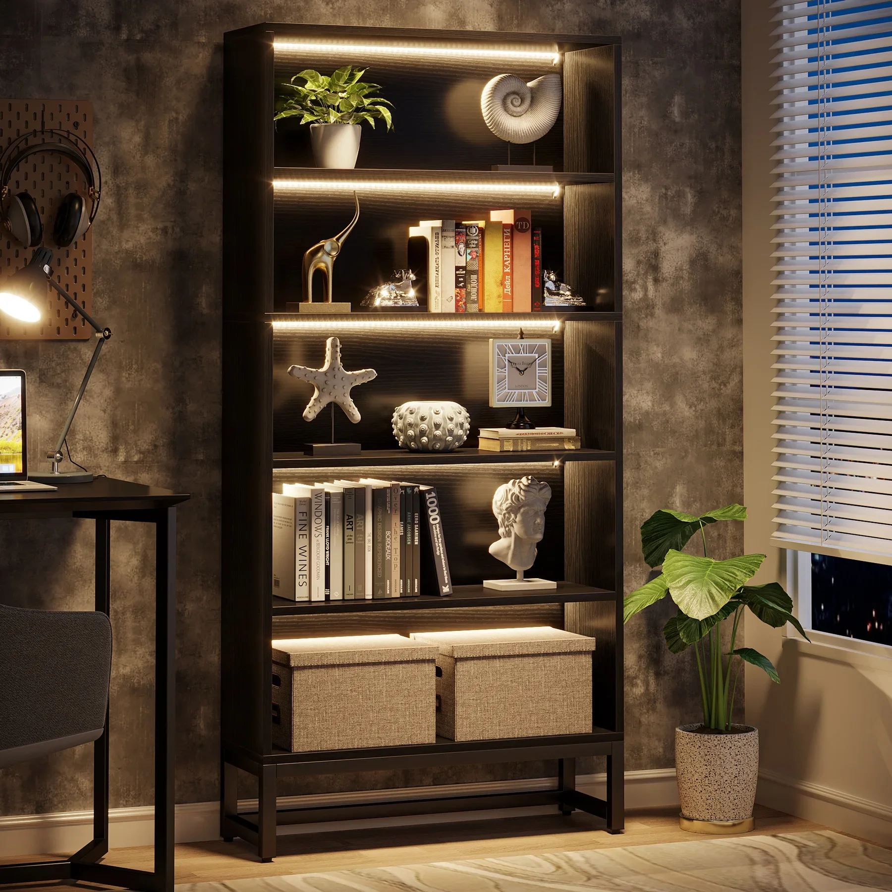 

Tribesigns Tall Bookcase Black Bookshelf, 70.8” Large Bookcases Organizer with LED Lights, Heavy Duty Library Bookcase