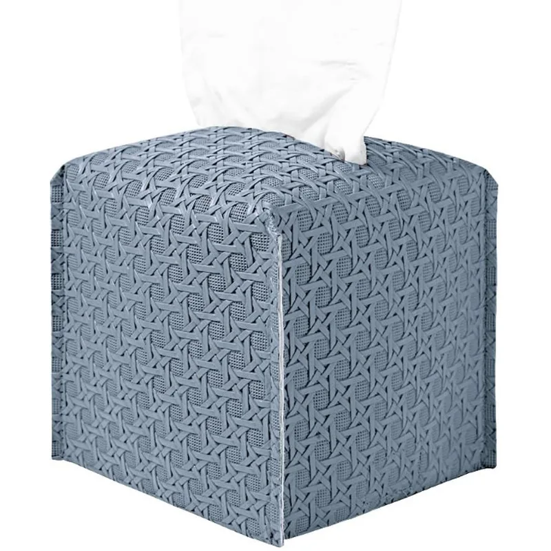 PU Leather Square Tissue Box Four-Color Weaving Pattern Large-Capacity Drawer Box Home Storage Supplies Foldable Kitchen Tools 6