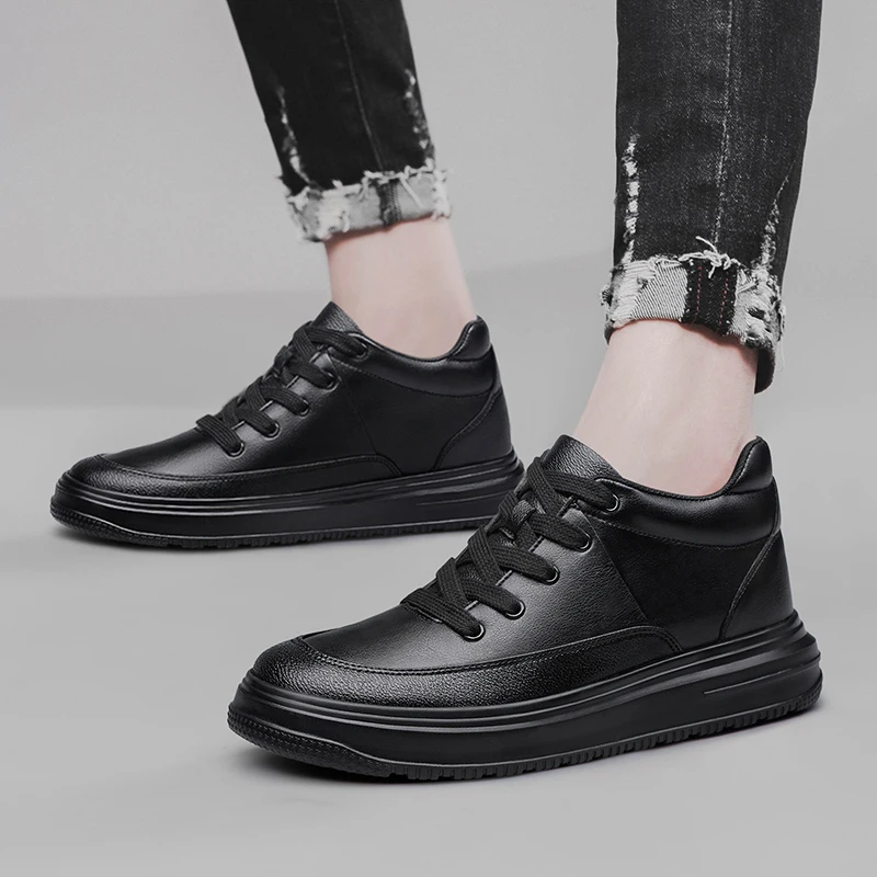 Man lift sneakers brand elevator shoes for men hidden heels white shoes 7cm height increasing men casual leather