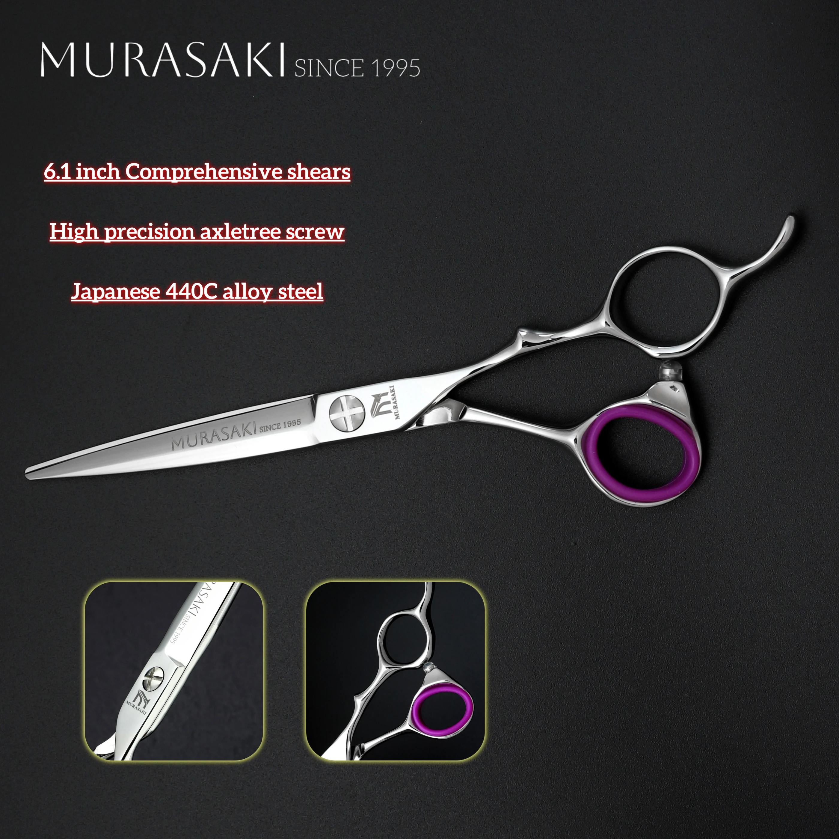 MURASAKI 6 Zoll professionelle Friseurschere, japanisches Friseurzubehör aus 440C-Stahl, extrem feine Effilierschere – Detail 9