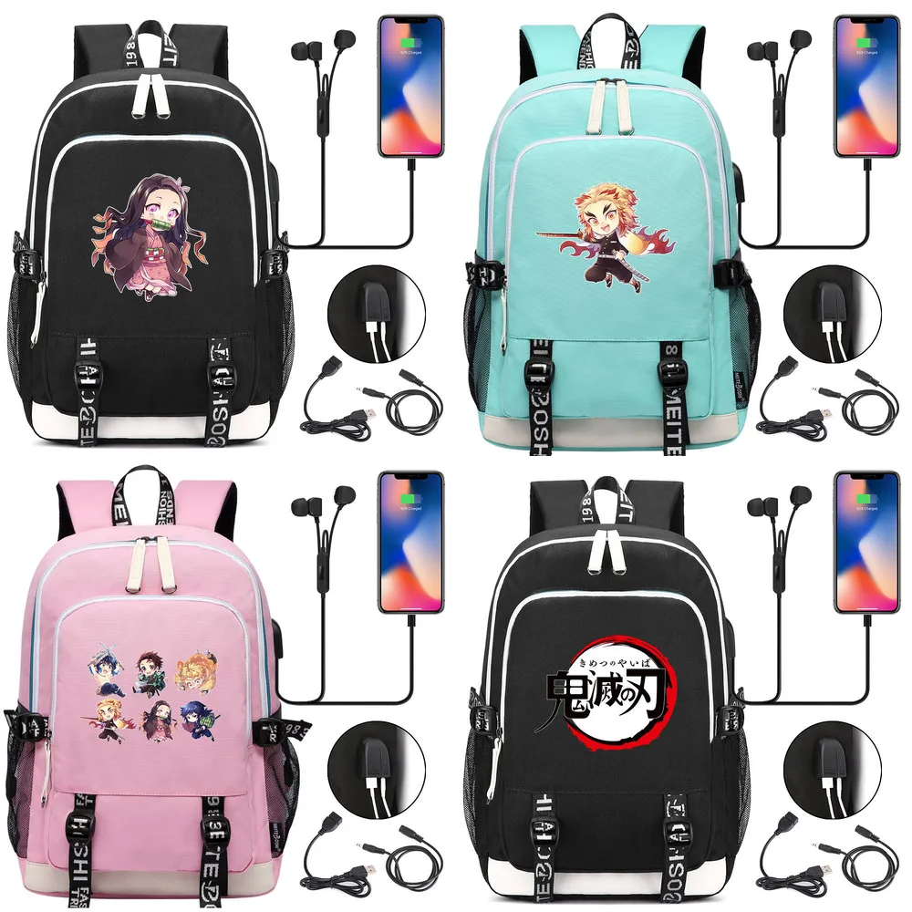 

Demon Slayer Backpack Men Women USB Leisure Bags Cosplay Kimetsu No Yaiba Laptop Shoulder Bags Teens Mochila Student School Bags