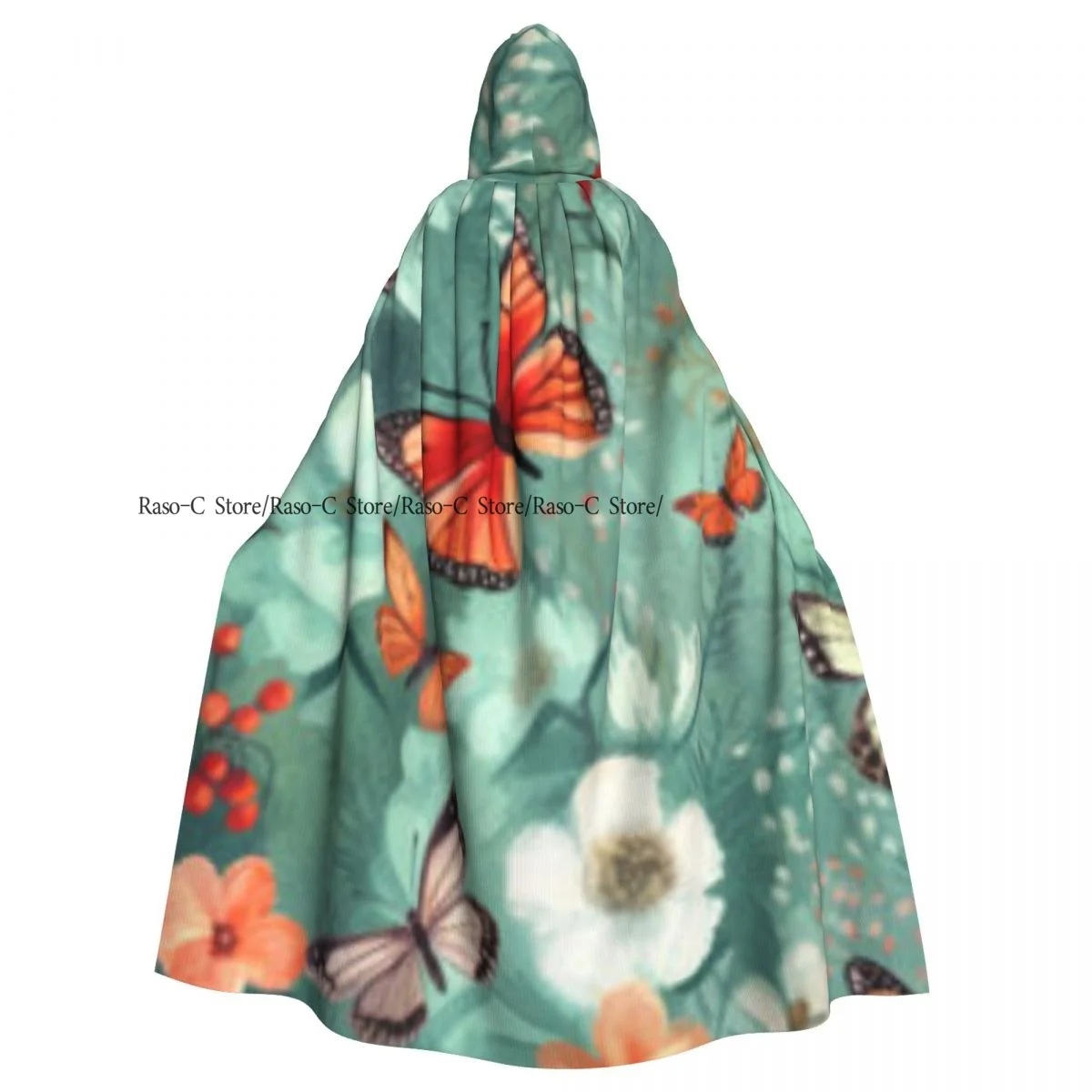 

Flowers Butterflies Colorful Hooded Cloak Polyester Unisex Witch Cape Costume Accessory