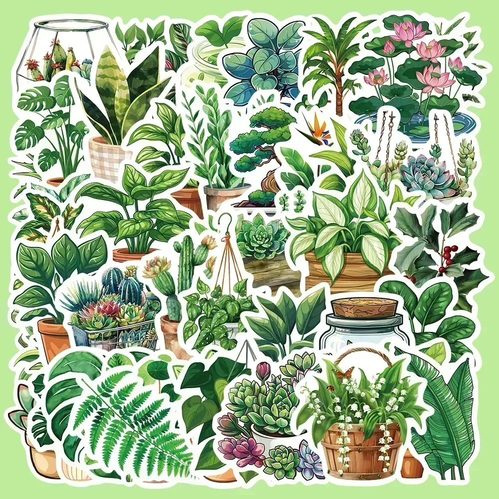 50-100Pcs Plant Flowerpot Waterproof Graffiti Sticker Aesthetic Decorative Luggage Laptop Phone Guitar Scrapbook Kids Stickers