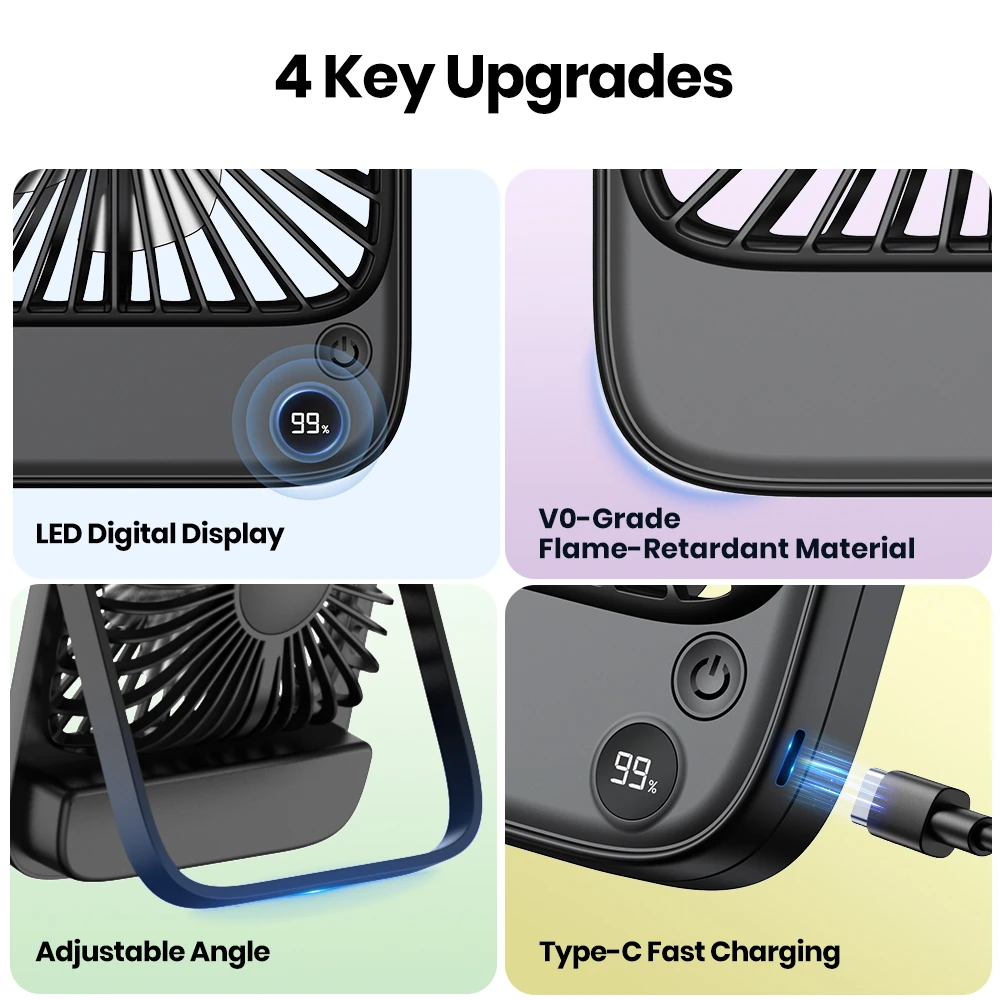 TOPK Desk Table Fan Rechargeable 2000mAh/4500mAh Battery Operated Desktop Fan Silent Thin Personal Fan with Power & Speed Displa 3 TOPK Desk Table Fan Rechargeable 2000mAh/4500mAh Battery Operated Desktop Fan Silent Thin Personal Fan with Power & Speed Displa 3