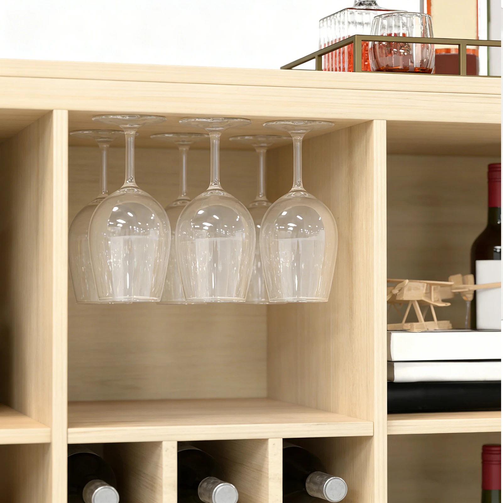NEW Wine Bar Cabinet with 2 Doors MDF et Storage Liquor Cabinet Wine Rack and Glass Holder for Living Dining Room Kitchen