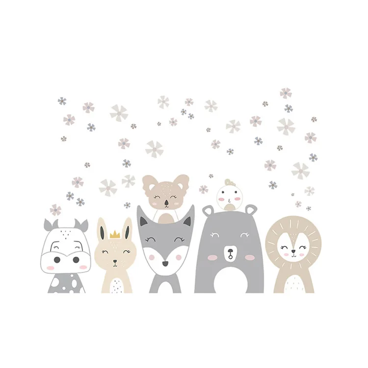 Cartoon Nette Tiere Muster Wand Aufkleber Kinderzimmer Hintergrund Dekoration Aufkleber Baby Schlafzimmer Home Decor Selbst-klebe Tapete – Detail 7