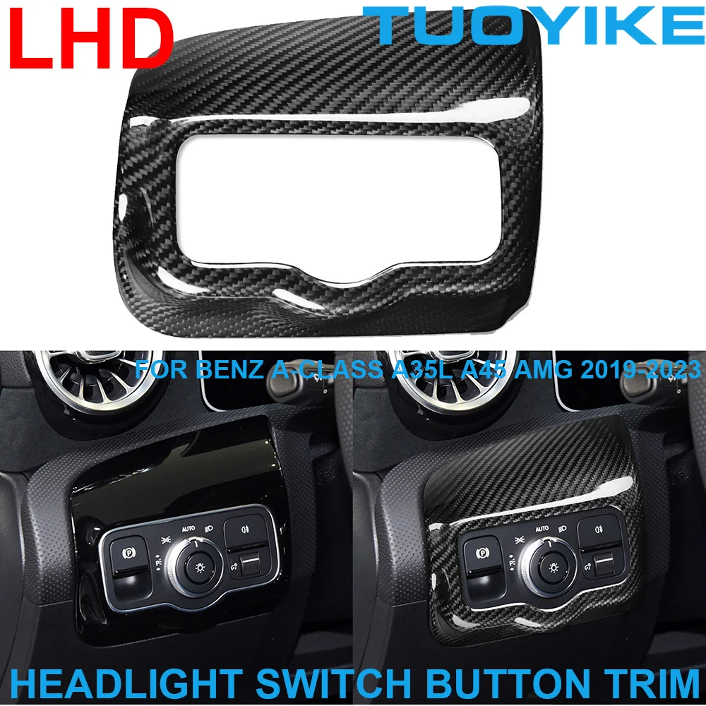 

LHD Real Dry Carbon Fiber Headlight Switch Button Cover Decal Trim Sticker For Mercedes BENZ A-Class A35L A45 AMG W177 2019-23