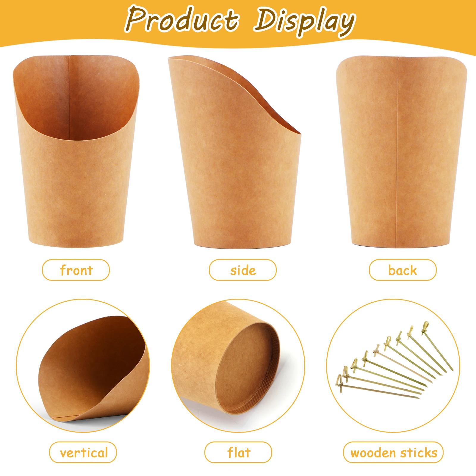50pcs Charcuterie Cups with 50pcs Knotted Bamboo Sticks French Fries Cups Eco-Friendly Portable Disposable for Wedding Party