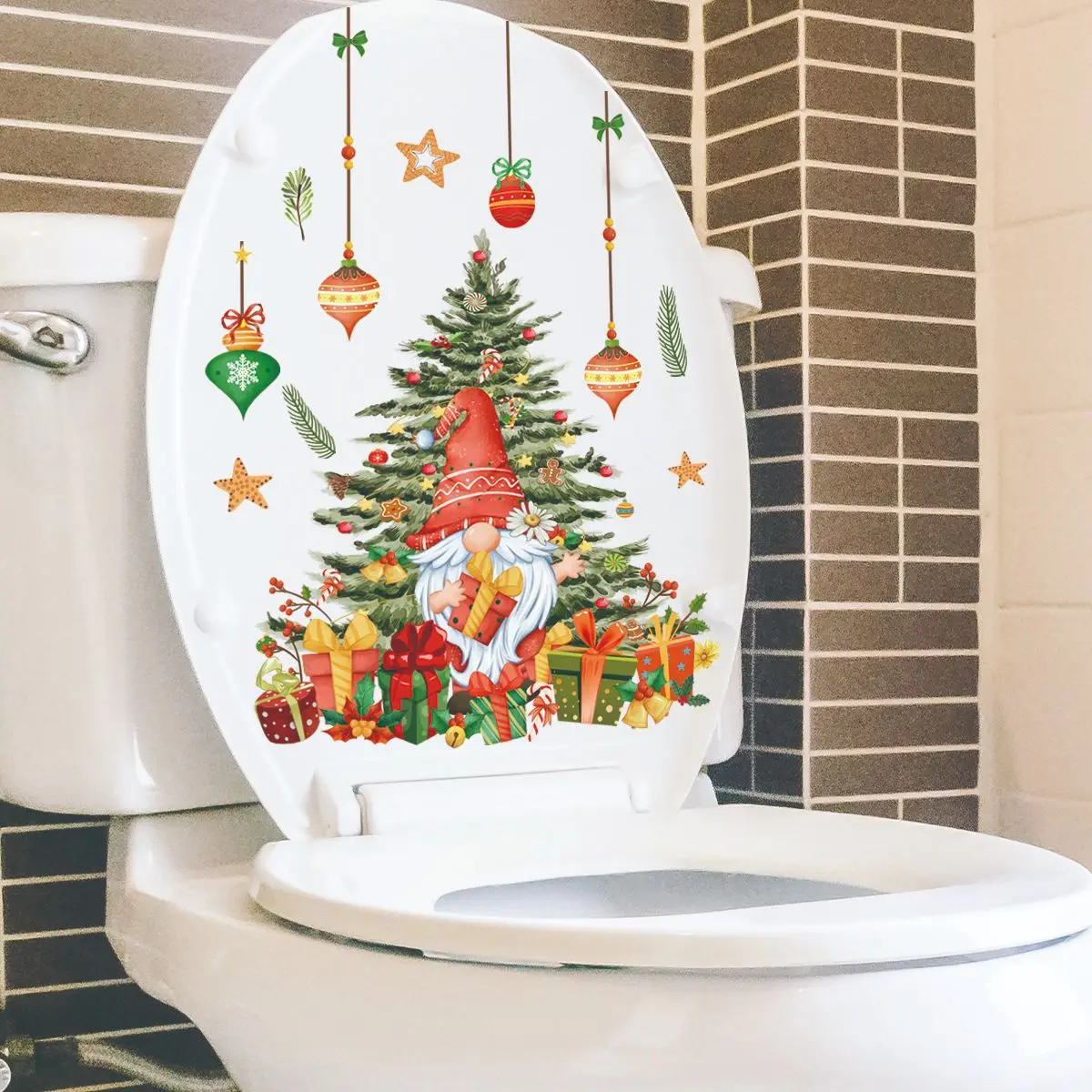 2 Adesivi Natalizi Per WC Albero E Pupazzo Di Neve | PVC Impermeabile 30x30 Cm, Rimovibili Per Porte E Finestre