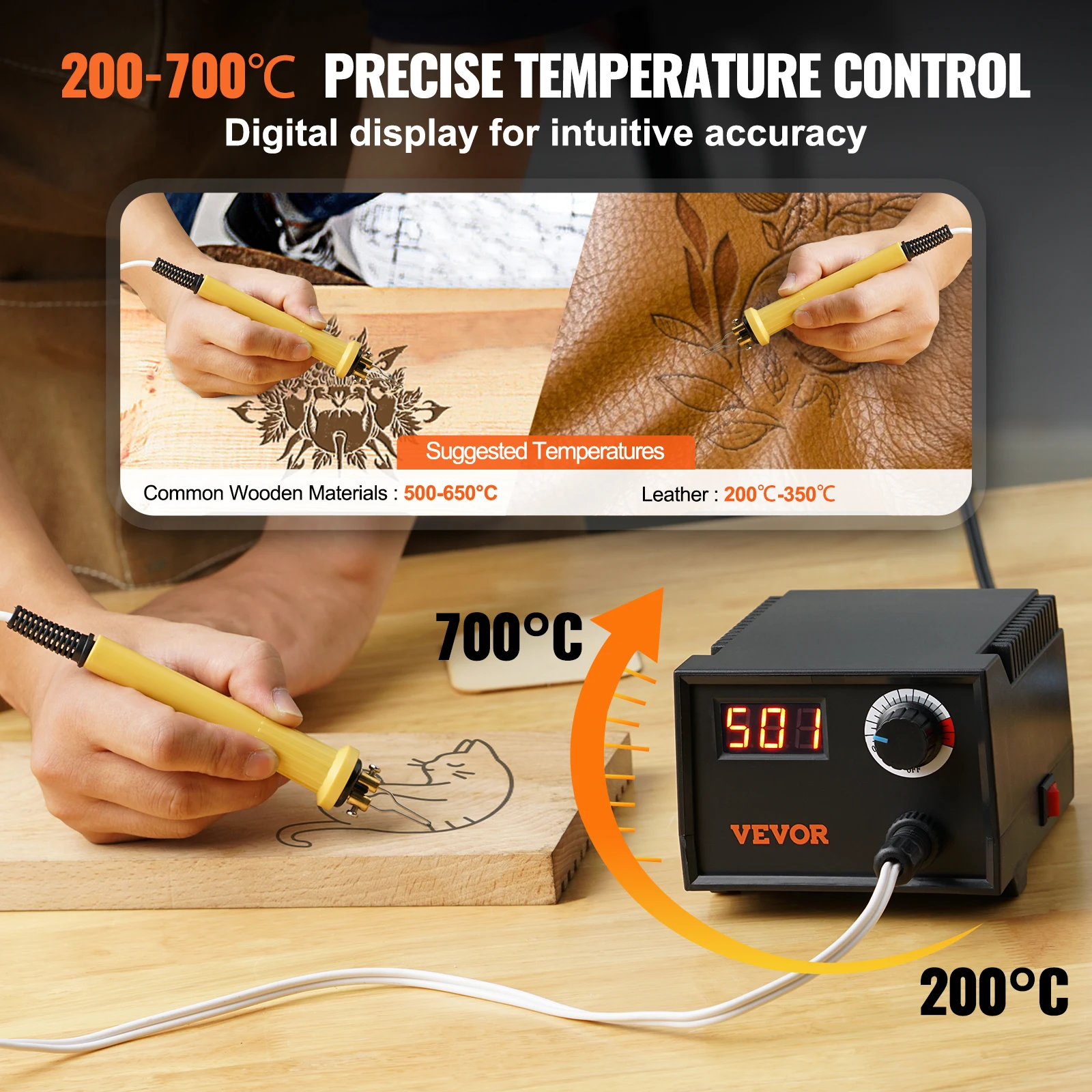 Zestaw narzędzi do spalania drewna 200/250 ~ 700 ° C z regulacją temperatury pirografii do opalania drewna z 23 końcówkami przewód PC