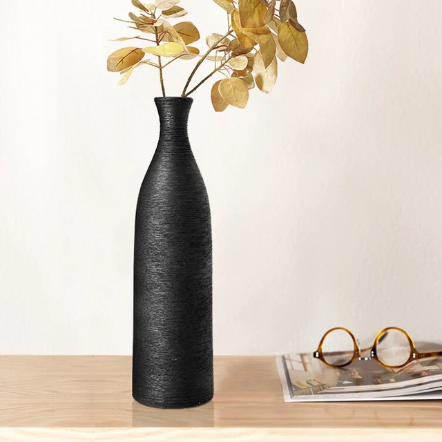 Black Modern Ceramic Minimalist Vase, 9cm Dia x 34cm H