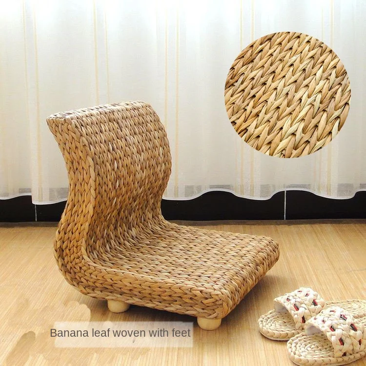 

Handmade Rattan Floor Legless Chair Straw Tatami Seats Backrest Chair for Balcony Bay Window Office Living Room Bedroom