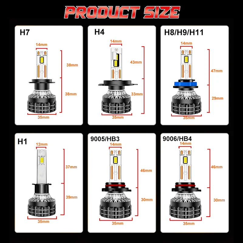 6800W H7 H4 LED 7600000LM 헤드라이트 캔버스 H11 H1 9005 9006 HB3 HB4 9012 HIR2 6000K 초고휘도 자동차 안개등 고출력 2개