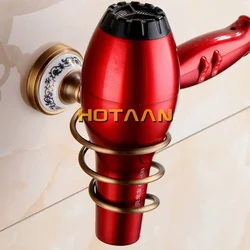 Vintage Brushed Brass & Porcelain Bathroom Accessory Set - Elegant European Retro Design (Hair dryer rack)