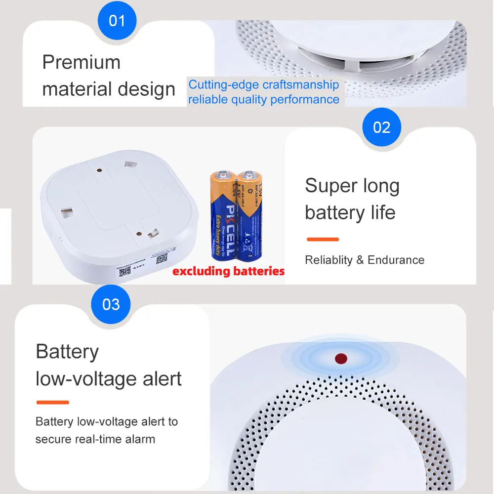 Smoke Detector Battery Operated Photoelectric Alarm 2 Packs
